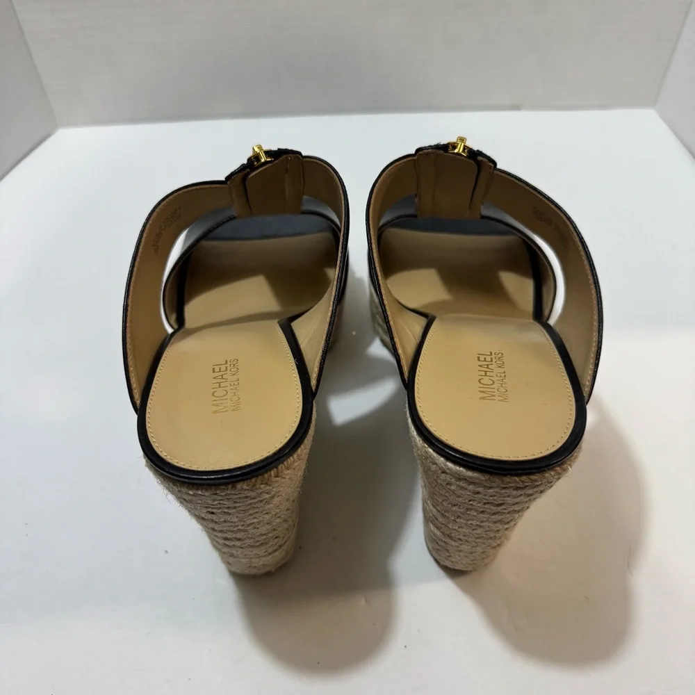MICHAEL Michael‎ Kors Black Leather Wedges with Tan Espadrille